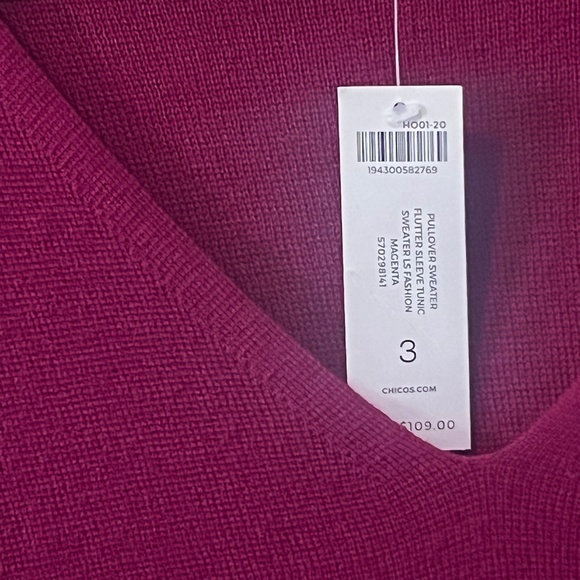 NWT. Chico's Fuchsia V-Neck Pullover Sweater. Chico's Size 3. Size 16 XL - Picture 3 of 8